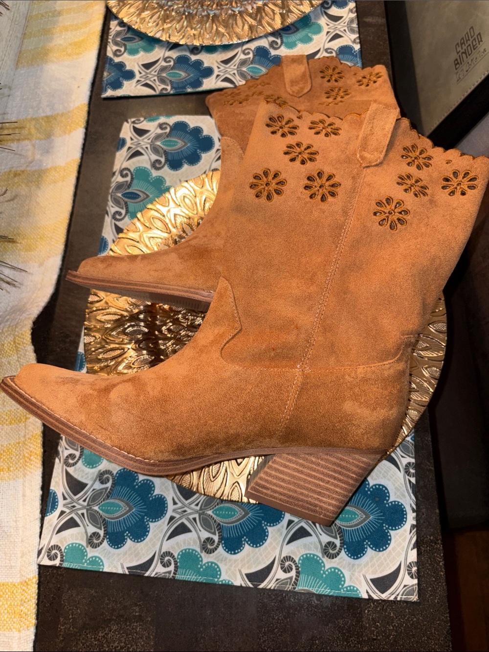 Dolce Vita Tan Suede Western Ankle Boots
